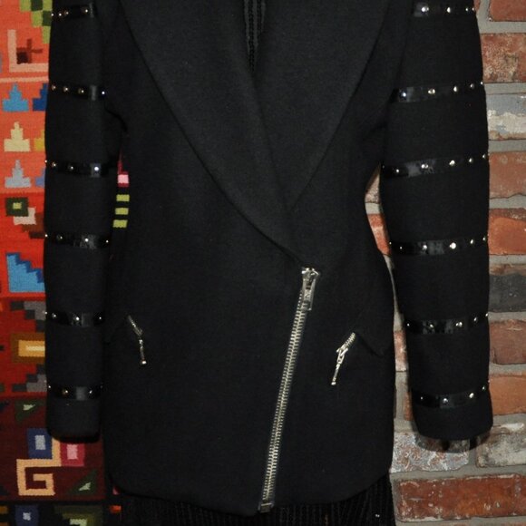 PARASUCO BLACK Wool Tailoreded Fitted CAR Coat Jacket Studded sleeves Zip-up Lrg - Picture 8 of 15